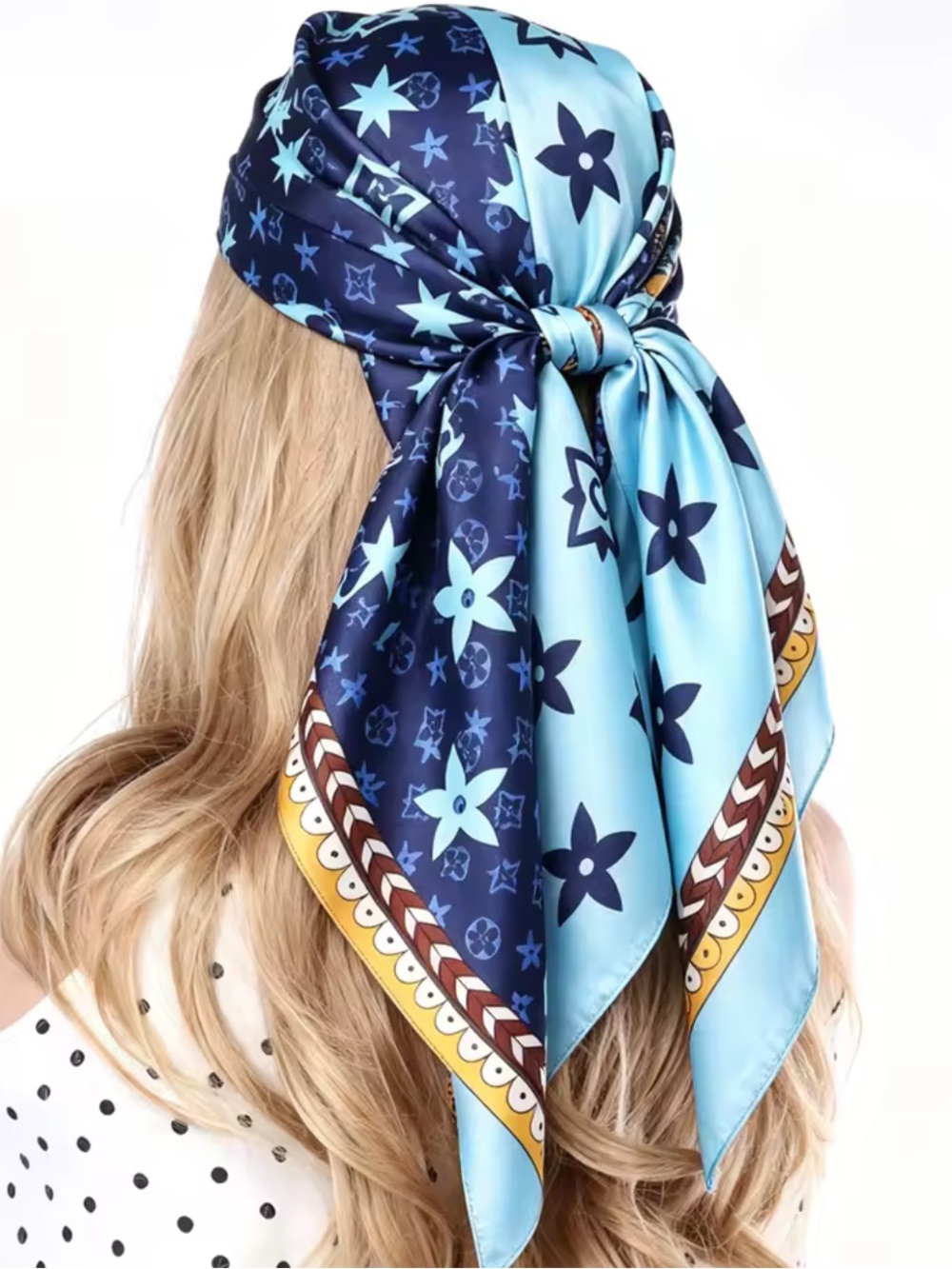 Kohl's Light Blue and Navy Floral Satin Headscarf